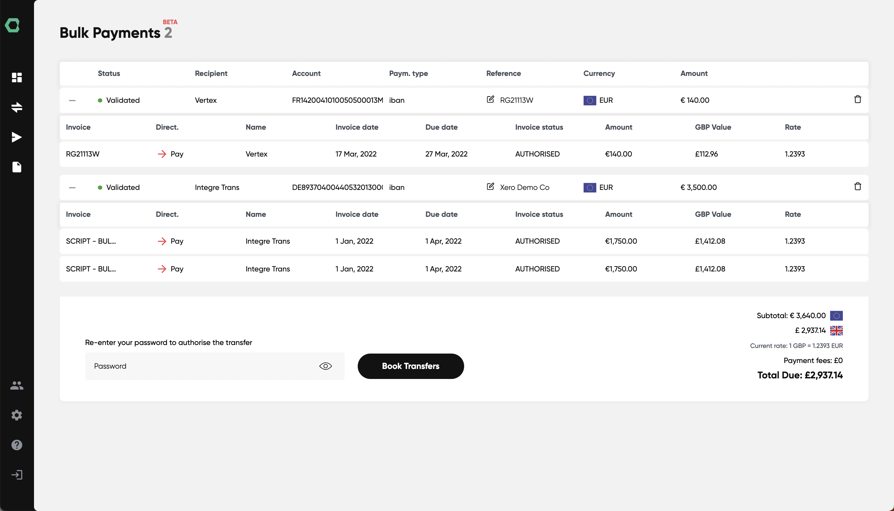 Bulk payments for QuickBooks invoices